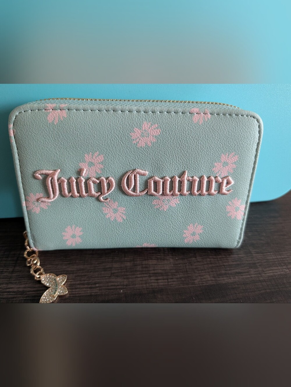 Juicy Couture Daisy Floral Zip Wallet Pink And Mint - Picture 3 of 8